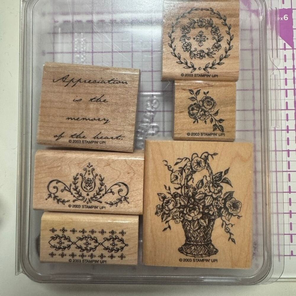 VINTAGE 2003 Stampin’ Up Memory of the Heart Wooden Block Rubber Stamp Set